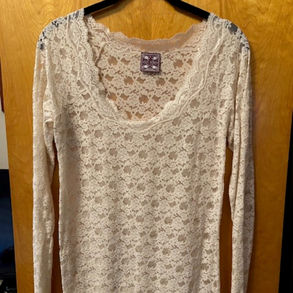 Cream Lace Free People Long Sleeve Shirt